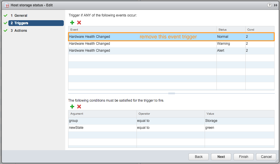 vCenter host storage alarm definition